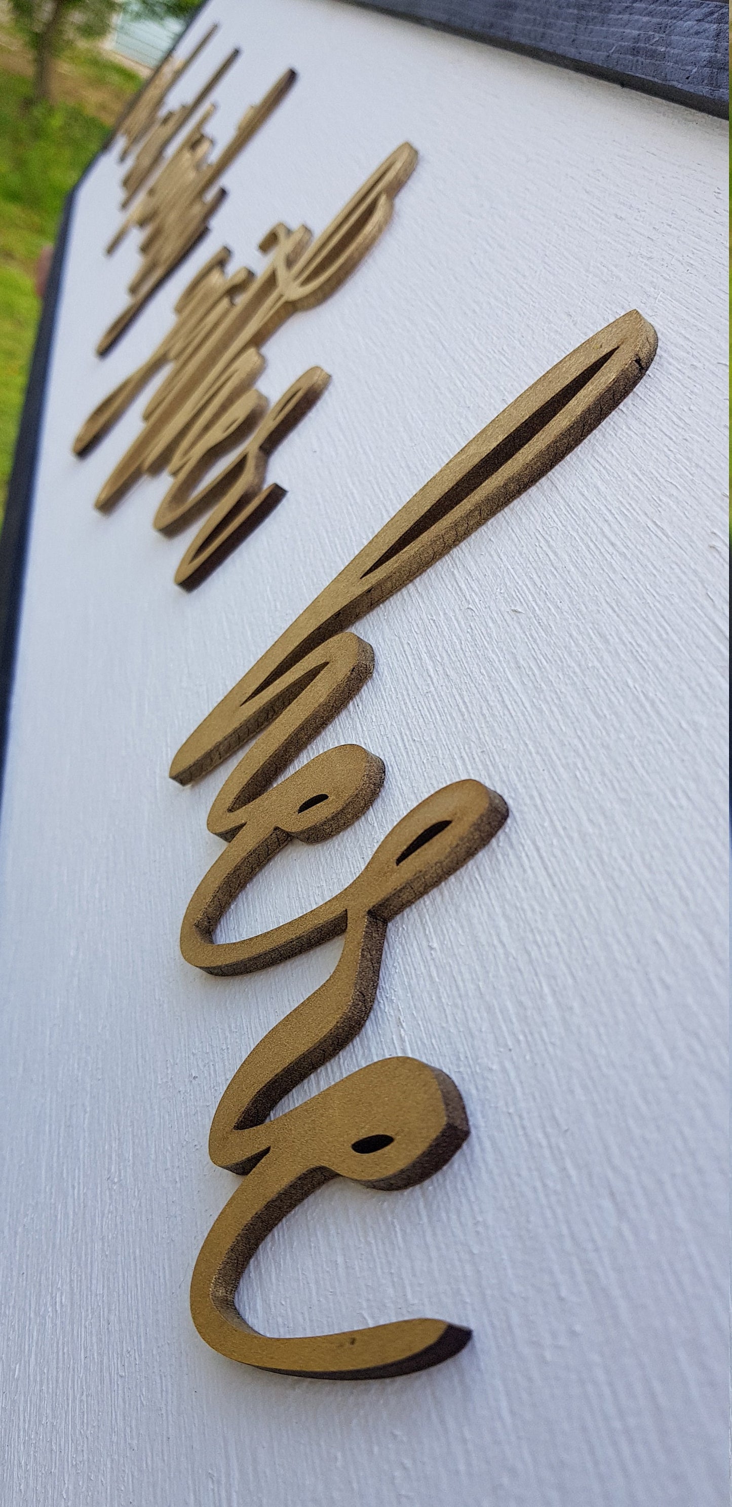 Large Wood Signage Dining Friends & Family Gold Gather Here Close Family Couch Sign Shabby Chic Raised Letter Over-sized 3D Kitchen Hostess