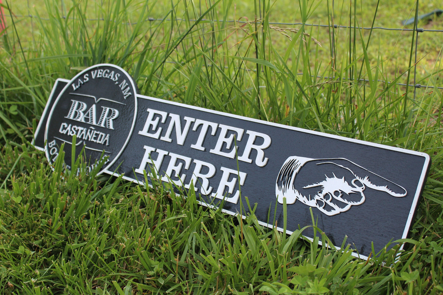 Custom Signage Logo Vintage Bar Sign Bottle Shop Enter Here ExtraLarge Finger Pointing Rustic Small Company Restaurant Indoor Outdoor Emblem
