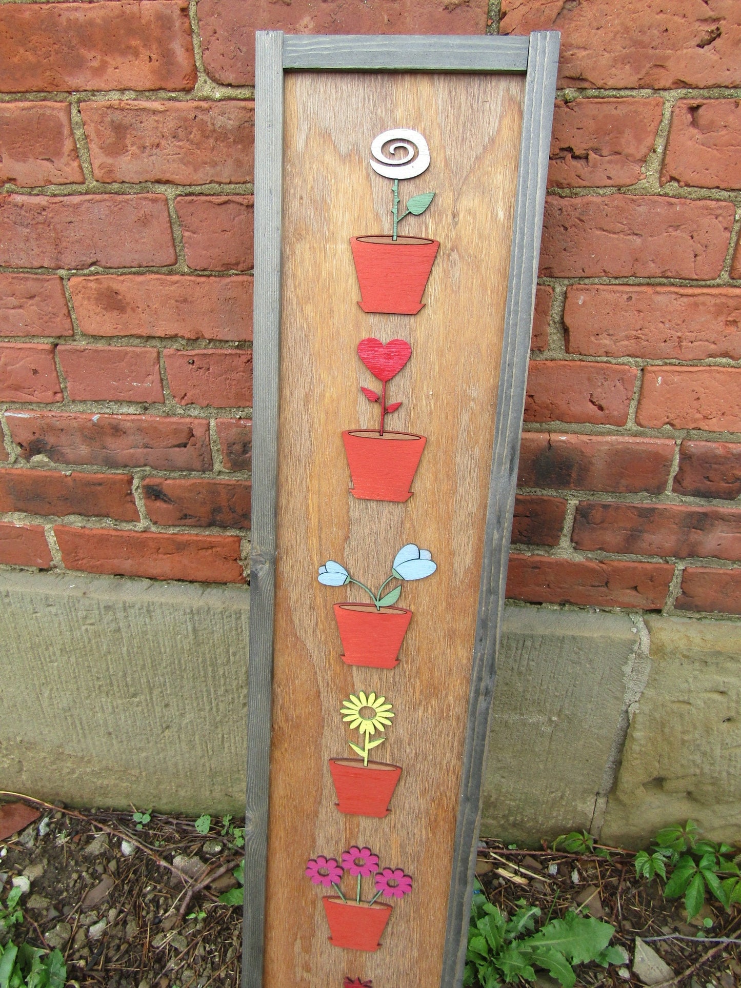 Gardener Flowerpots Rustic Farmhouse Decor Vertical Sign Terra Cotta Daisy Tulip Love of Plants Gift Seasonal Wooden Handmade Decor Daisy