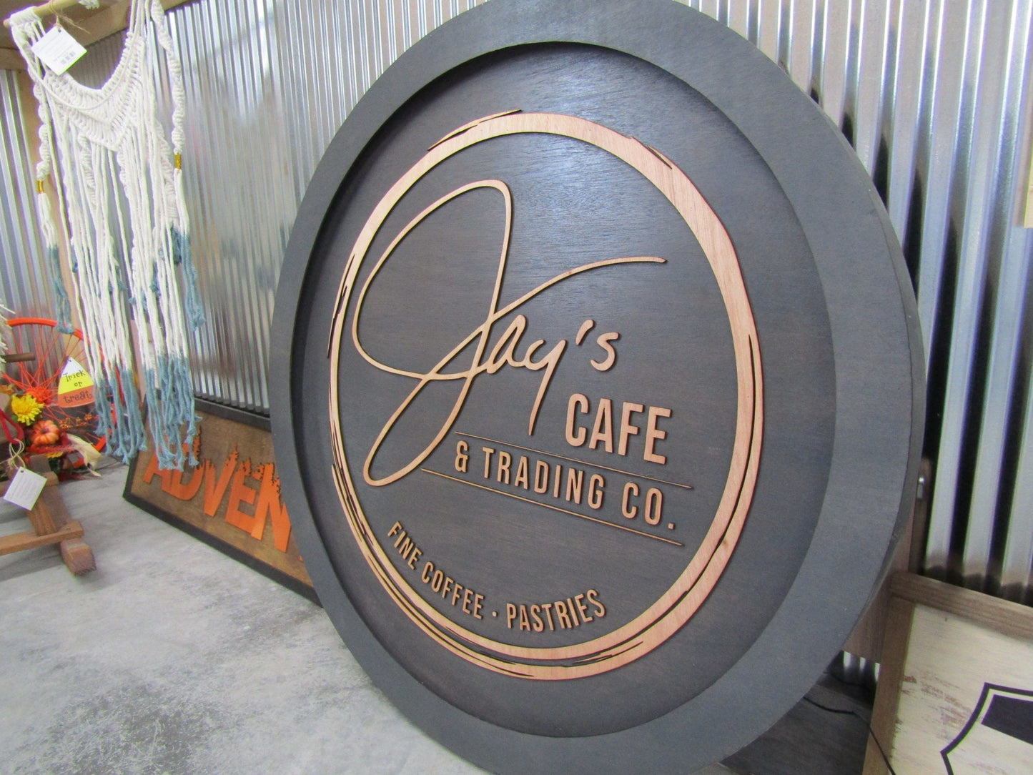 Custom Wooden Cafe Sign Your Logo Commerical Signage Business Store Front Coffee Shop LED Color Changing Remote Handmade Hanging Sign