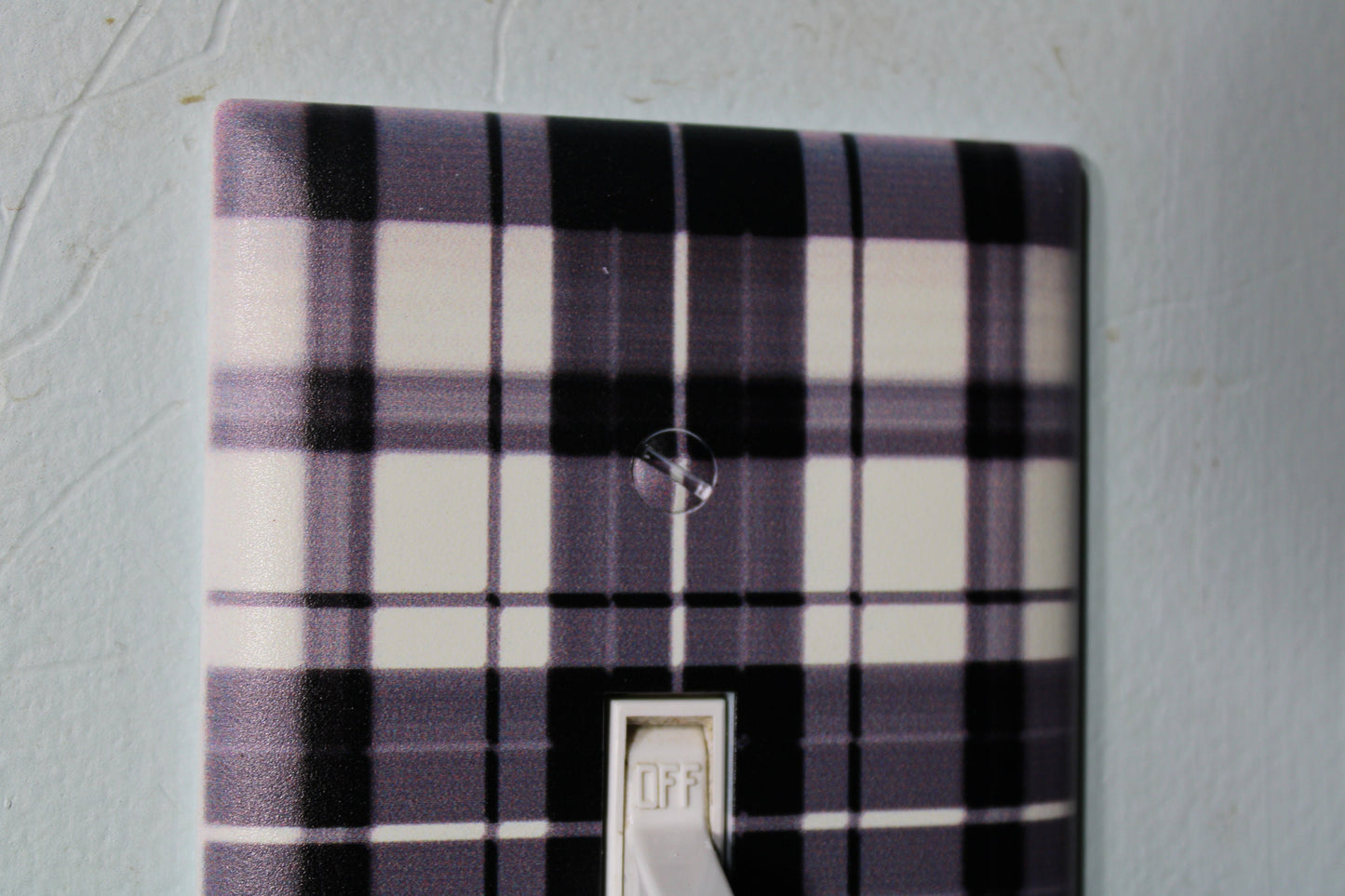 black and white plaid pattern design square shape light switch cover plate farmhouse decor rustic