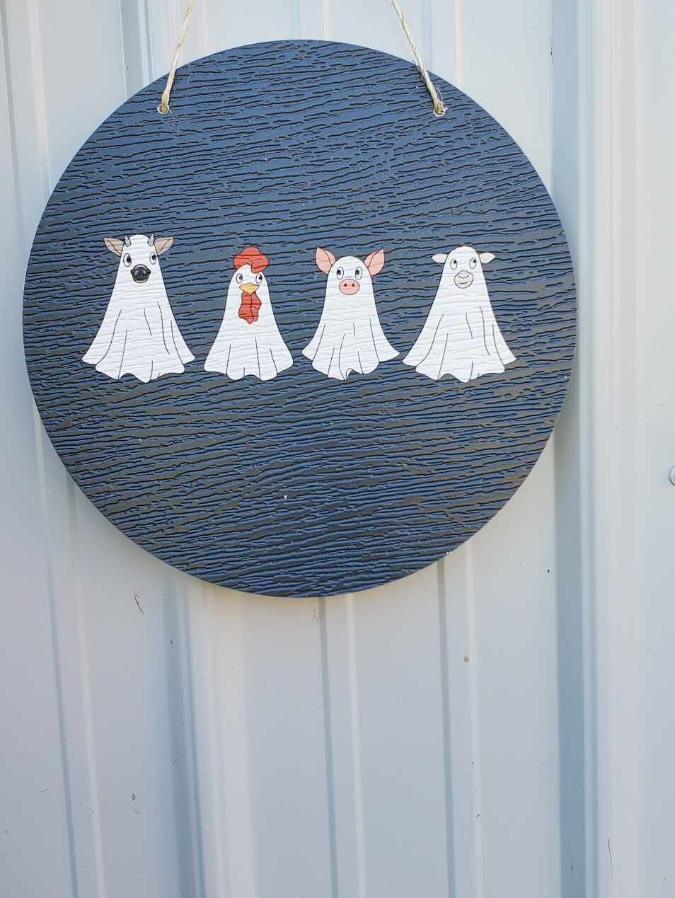 Baby Farm Animals Trick or Treat Cow Sheep Chicken Halloween Ghosts Dress Up Fall Autumn PVC Weather Proof Printed Doorhanger Outdoor