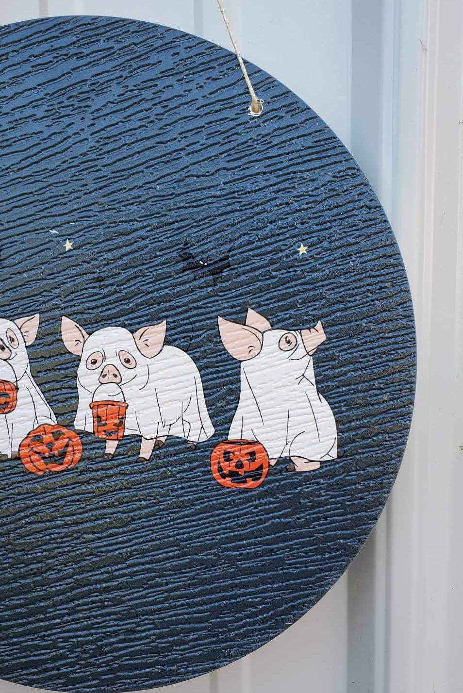Pigs Piglets Ghost Baby Farm Animals Trick or Treat Halloween Dress Up Fall Autumn PVC Weather Proof Printed Doorhanger Outdoor