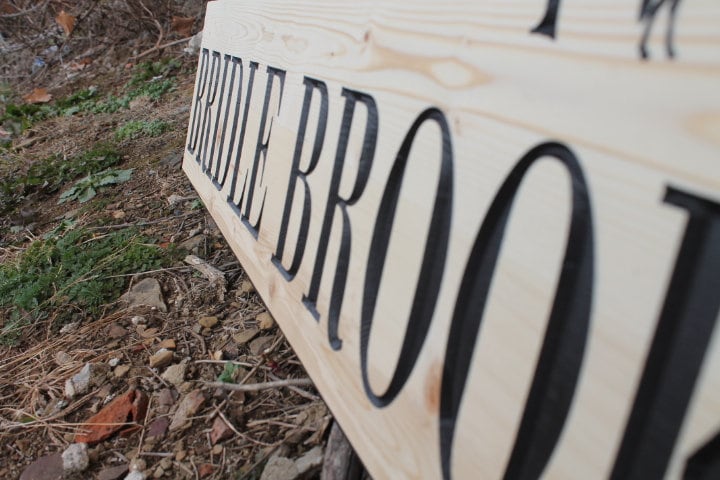 Neighborhood Entrance Sign Address Horse Meadows Engraved Inscribed Pine Paint filled Tree Subdivision Commerical Business Handmade