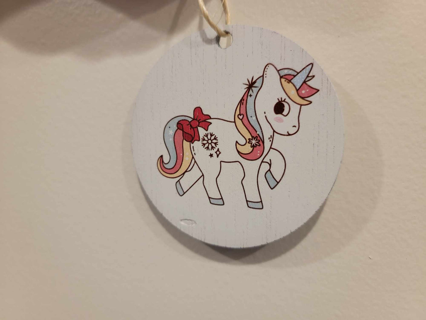 Unicorn Pony Rainbow Cryptic Ornament Collector Cute Mythical Printed Snowflake Keychain Giftable Gift for Him Gift for her Wooden