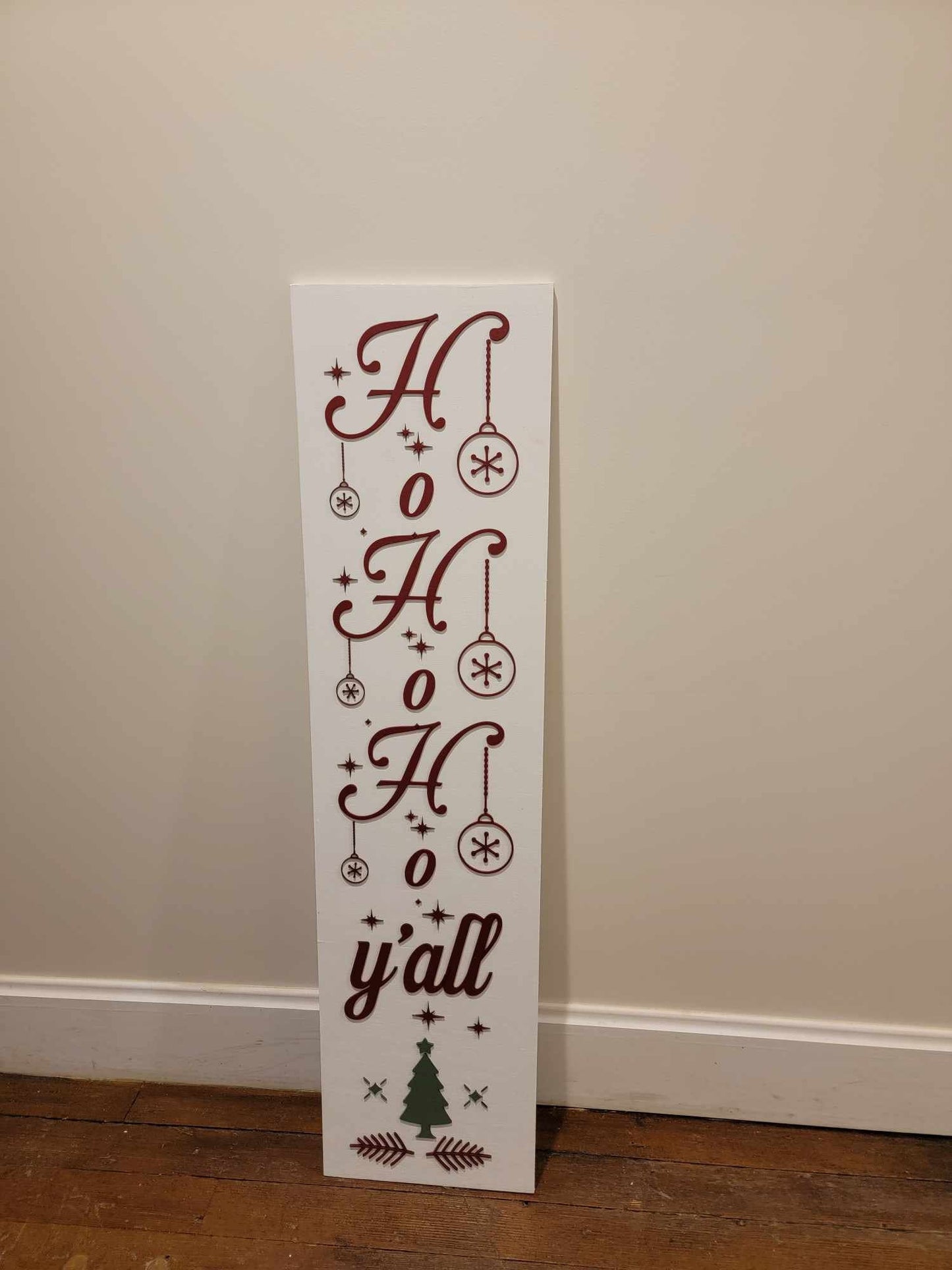 Merry Christmas Yall Ho Ho Ho Farmhouse Porch Leaner Step Door Sign 3D Handmade Winter Unframed Red and Green Country Southern