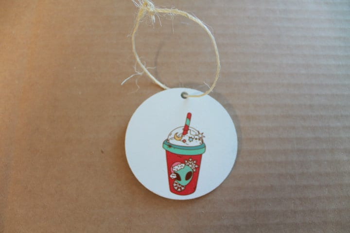 Extraterrestrial Alien Coffee Drink Cryptic Ornament Collector Mythical Printed Keychain Giftable Gift for Him Gift for her Wooden