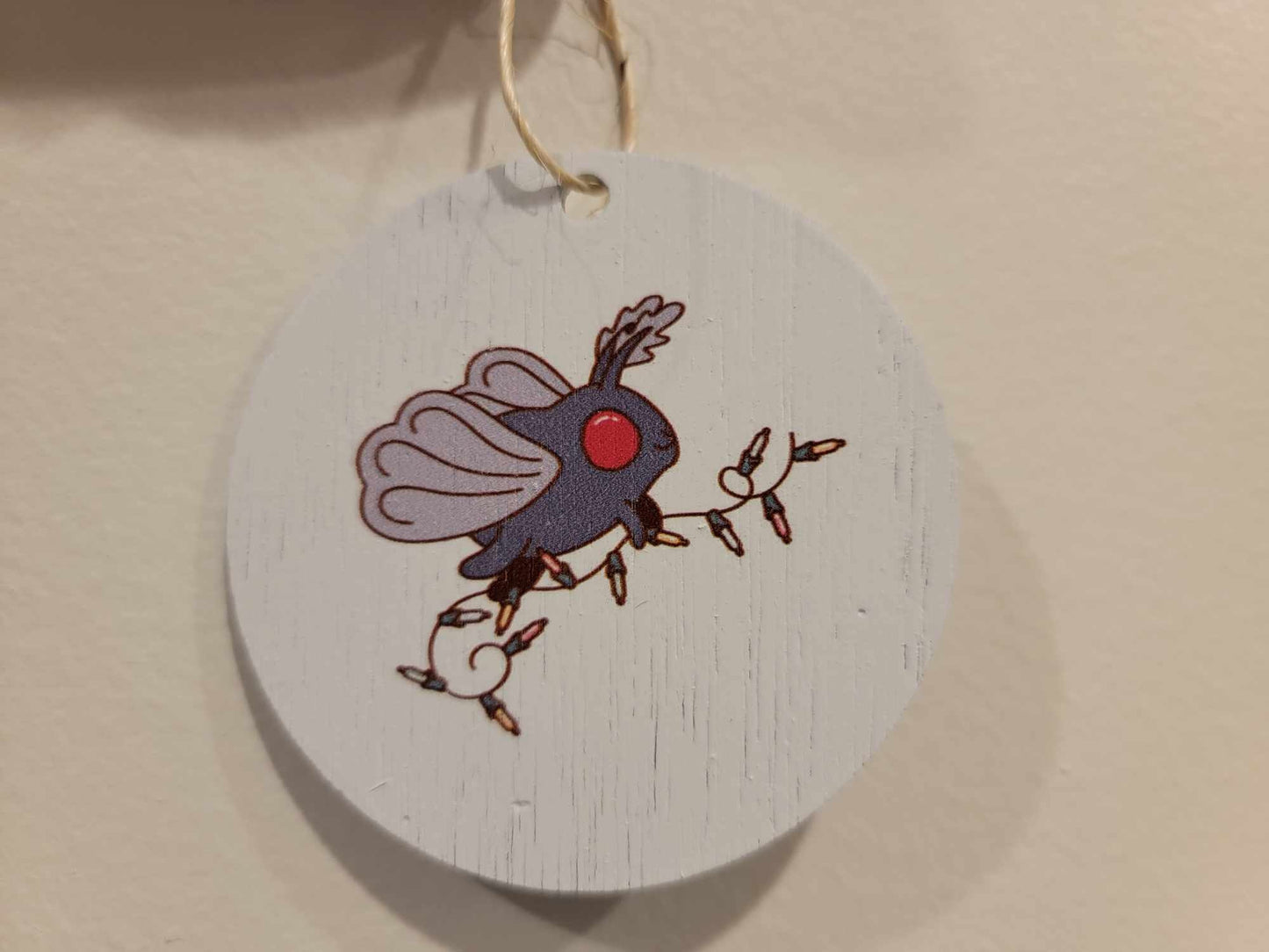 Moth man Christmas lights festive Cryptic Ornament Collector Mythical Printed Keychain Giftable Gift for Him Gift for her Wooden