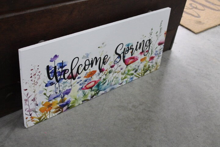 Welcome Spring Decor Garden Floral Flowers Handmade Colorful Unframed Inspiring Text 3D Raised Text Wall Decoration Primitive Rustic