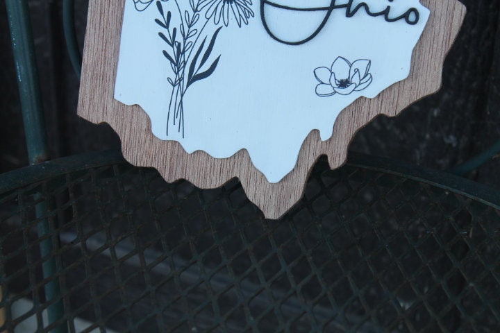 Ohio Floral Wild Flower Wall Decor Handmade State Cutout Minimalist Home decor Wooden Layered Sign Hometown Farmhouse Shabby Chic Giftable