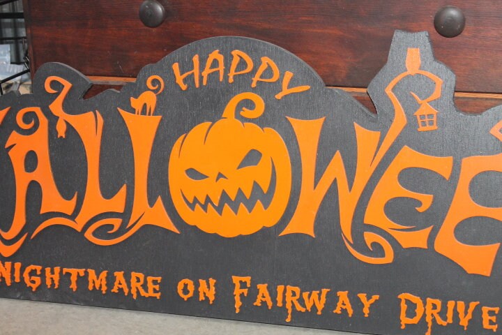 Customizable Text Happy Halloween Jack O Lantern Spooky Forest Black Cat Prop Wooden Decor Fall Autumn Decoration Sign Haunted Grave Yard