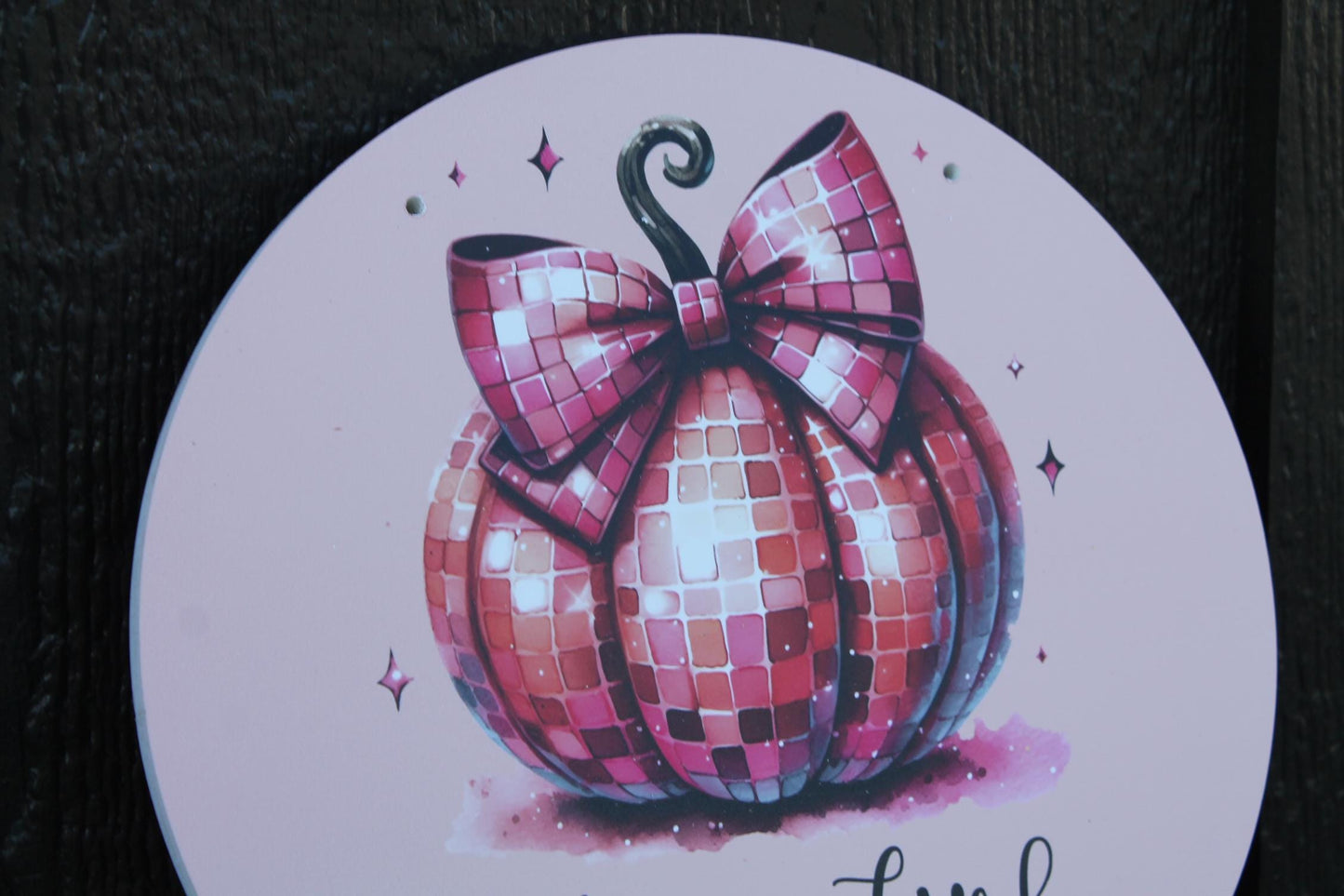 Pumpkin Disco PVC Autumn Girls Fall Retro Midcentury Modern Pink Gourd Door Hanger Art Halloween Decoration