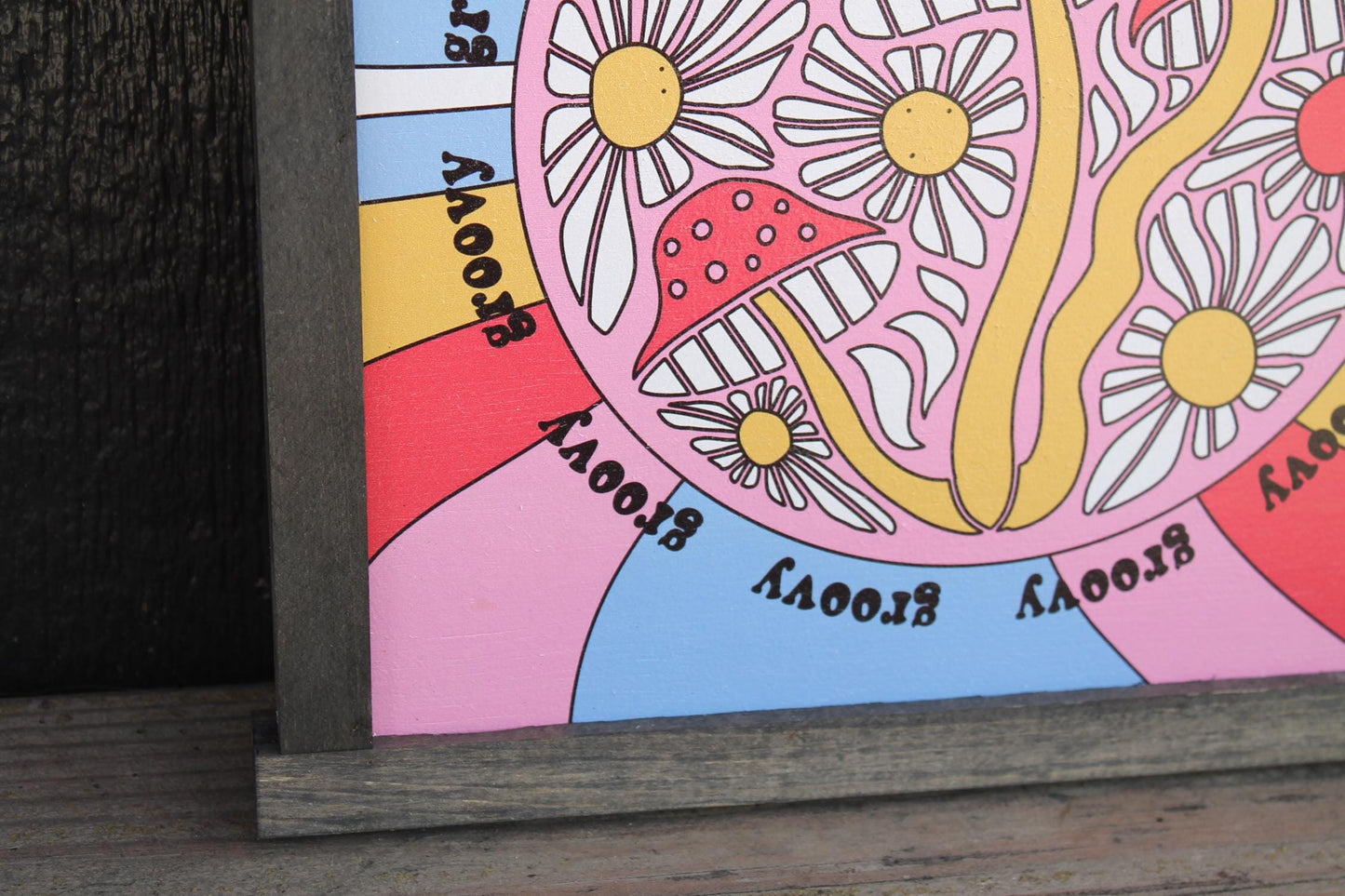Maximalist Groovy Daisy Mushroom Retro Colorful Bright Handmade Wall Art Funky Fun Decoration Hippie