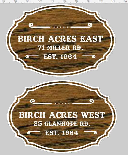 2 Custom Raised Text Signs for  Birch Acres Co-Op