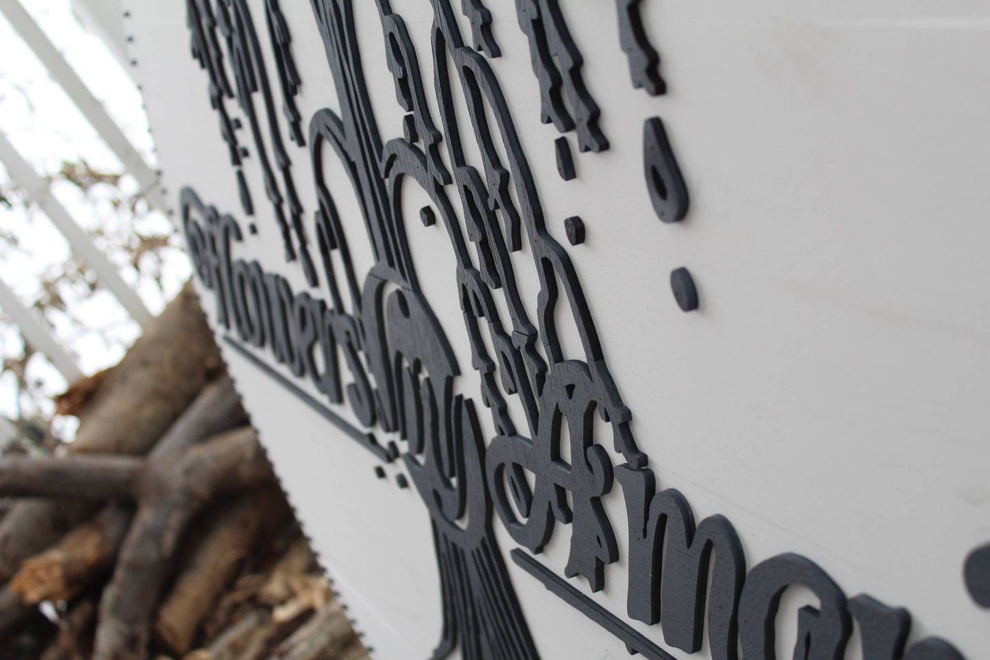 Hanging business sign custom shop plaque, your logo graphic or personalized on white solid wood outdoor indoor shabby chic office