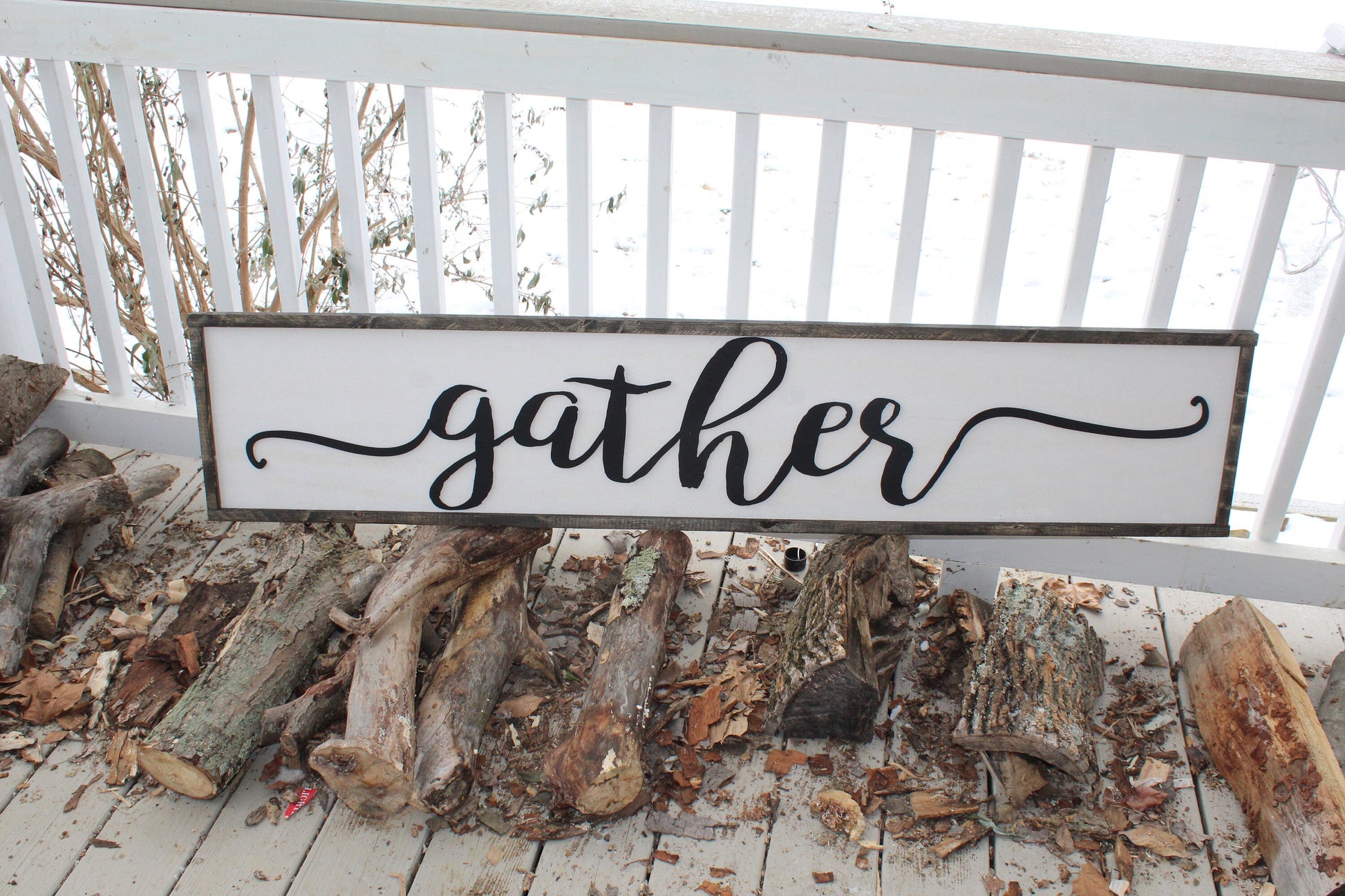 Gather sign large shabby chic rustic decor oversized xl 5 foot sign Thanksgiving dinning kitchen table family room indoor outdoor farmhouse