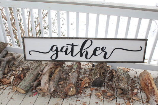 Gather sign large shabby chic rustic decor oversized xl 5 foot sign Thanksgiving dinning kitchen table family room indoor outdoor farmhouse