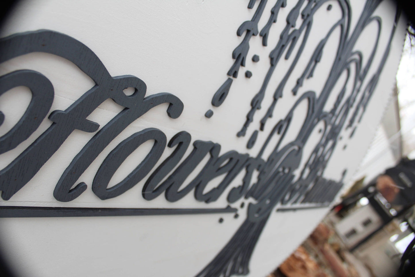 Hanging business sign custom shop plaque, your logo graphic or personalized on white solid wood outdoor indoor shabby chic office