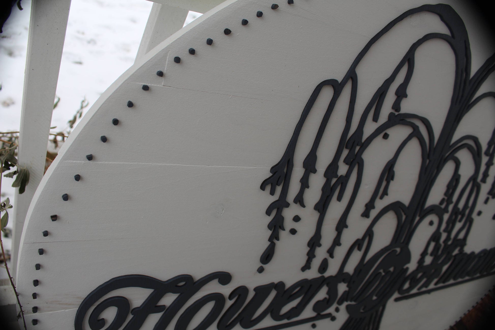 Hanging business sign custom shop plaque, your logo graphic or personalized on white solid wood outdoor indoor shabby chic office