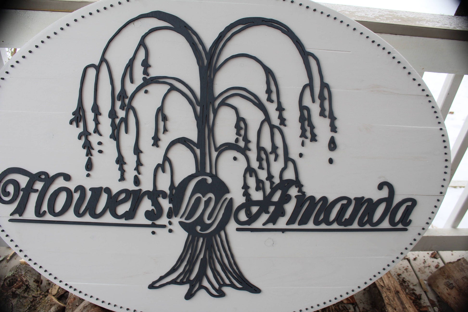 Hanging business sign custom shop plaque, your logo graphic or personalized on white solid wood outdoor indoor shabby chic office