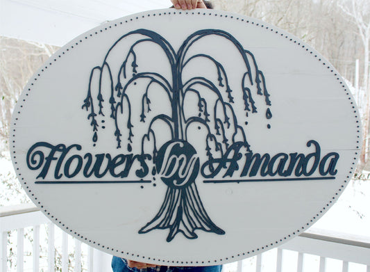 Hanging business sign custom shop plaque, your logo graphic or personalized on white solid wood outdoor indoor shabby chic office