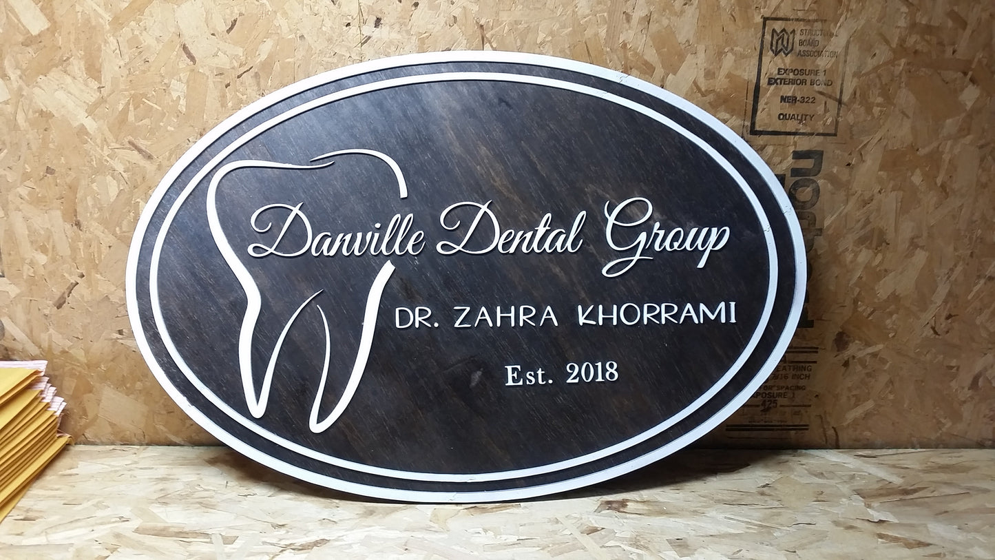 Large Custom Oval Dental Care Sign Wooden Dentist Office Commerical Signage Business Group Tooth 3D Your Logo Laser Cut Out Handmade Teeth