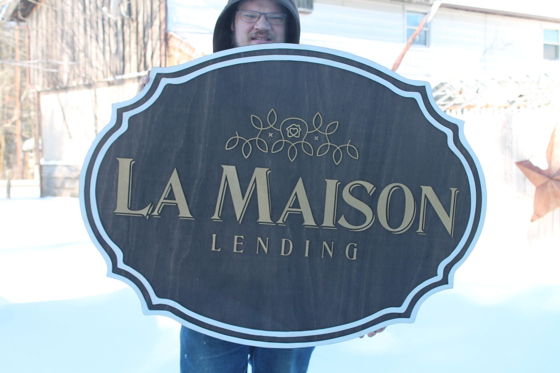 large wood sign, Financial, Banking, Lending, Mortgage Broker Business Sign, Oval, Raised Text, Custom, Small Business Laser Cut, Wood,