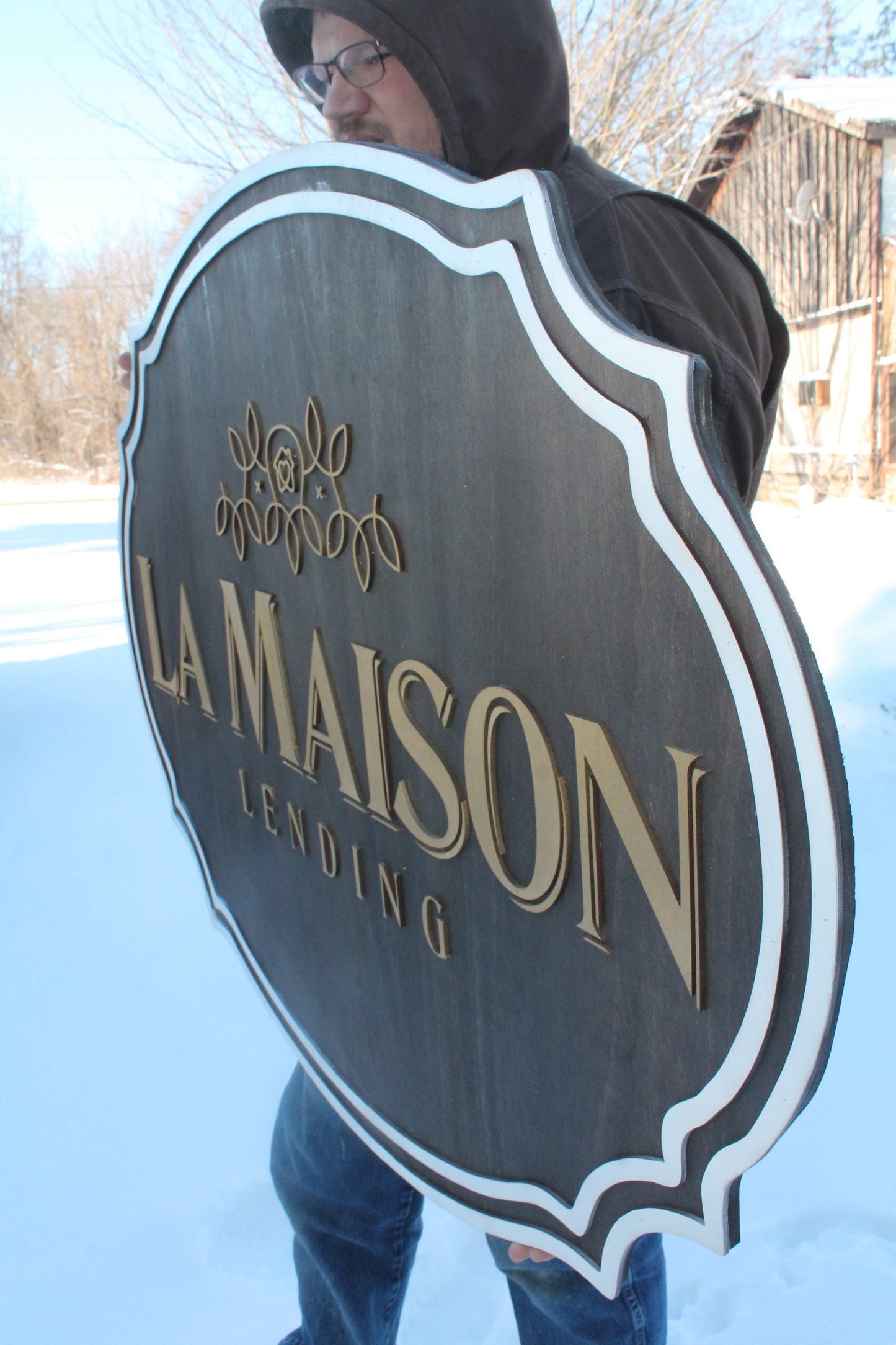 large wood sign, Financial, Banking, Lending, Mortgage Broker Business Sign, Oval, Raised Text, Custom, Small Business Laser Cut, Wood,