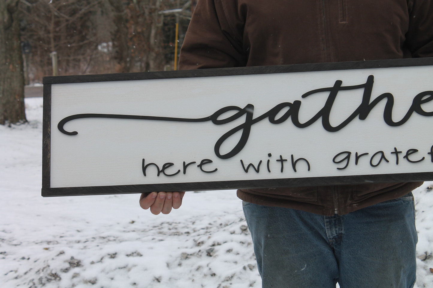 Gather Here with Grateful Hearts,Large Raised Letter, Large Custom Sign, Over-sized, Wood, Extra Large, Couch Sign, Fireplace Sign, Gift