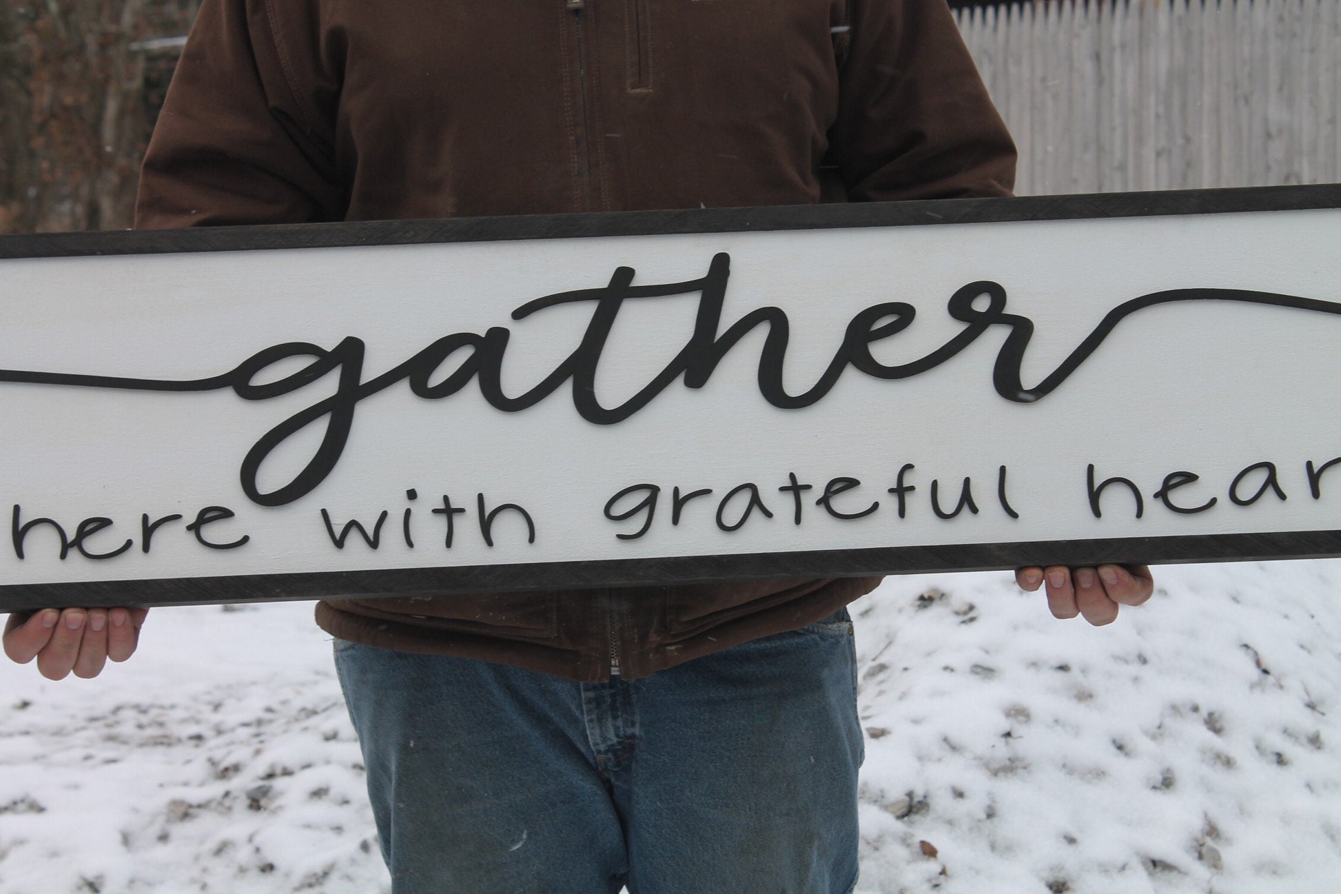 Gather Here with Grateful Hearts,Large Raised Letter, Large Custom Sign, Over-sized, Wood, Extra Large, Couch Sign, Fireplace Sign, Gift