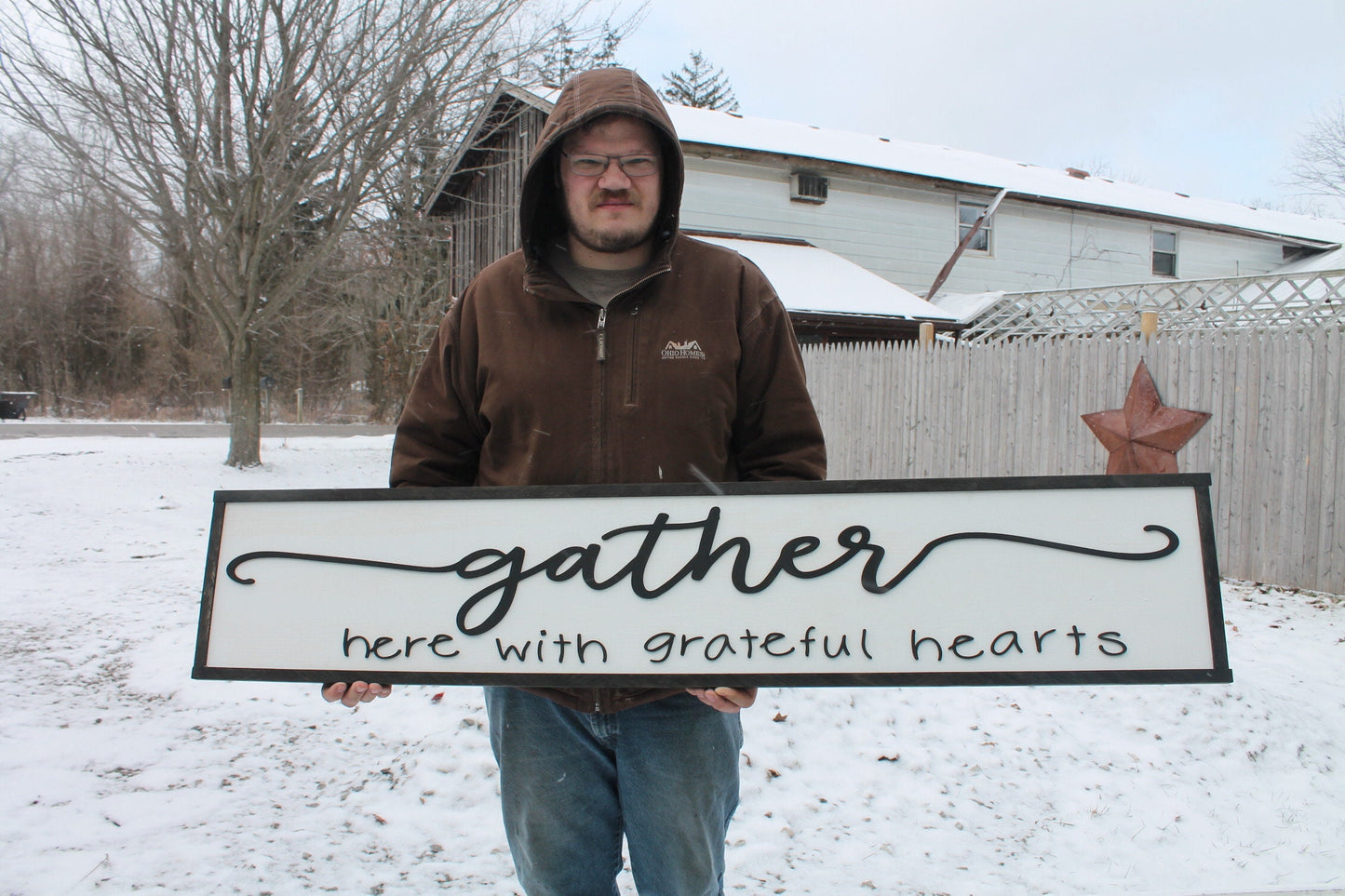 Gather Here with Grateful Hearts,Large Raised Letter, Large Custom Sign, Over-sized, Wood, Extra Large, Couch Sign, Fireplace Sign, Gift