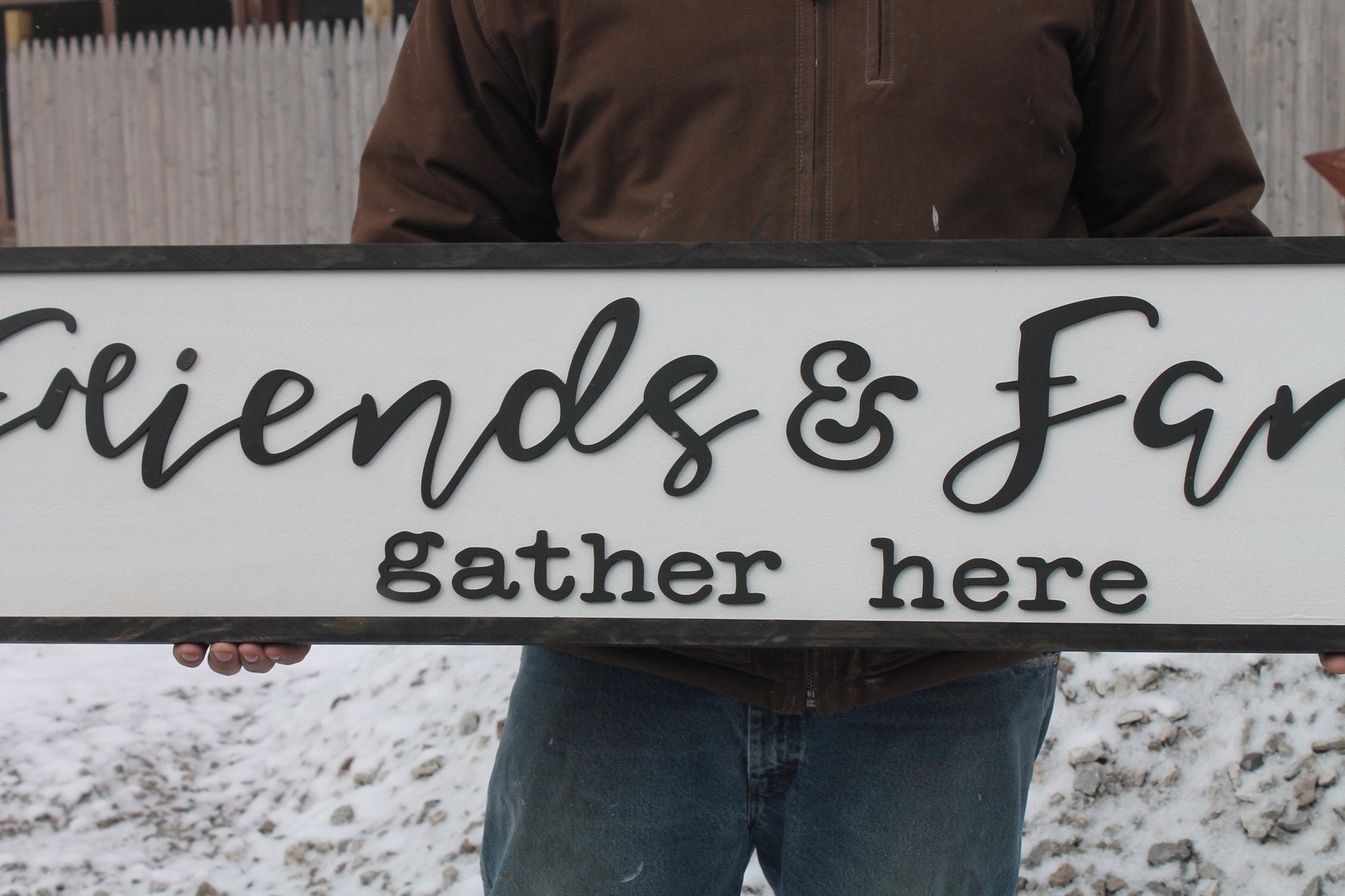 Friends and Family Gather Here, Wood Sign, Extra Large Country Sign ,Large Raised Letter, Over-sized, Wood,Couch Sign, Fireplace Sign