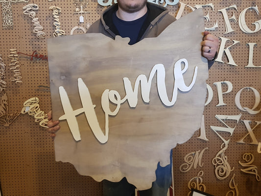 Ohio State Wood Sign, Home Sign, Raised Letters, Over Sized, Large State Sign, Your State, Custom, Cutout, Wooden, Wood, Extra Large