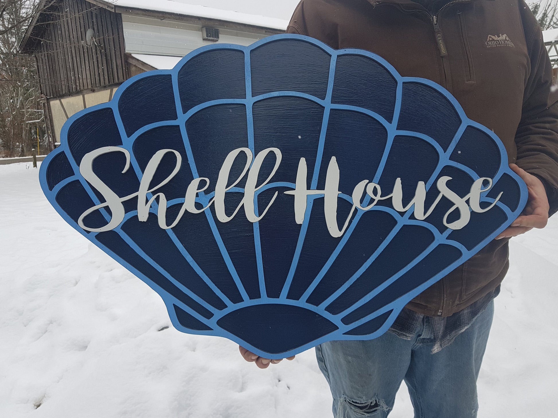 Custom Beach Wood Sign Shell Contour Ocean Nautical Sign Address Sign Raised Text Graphic 3D Large wood sign Commercial signage