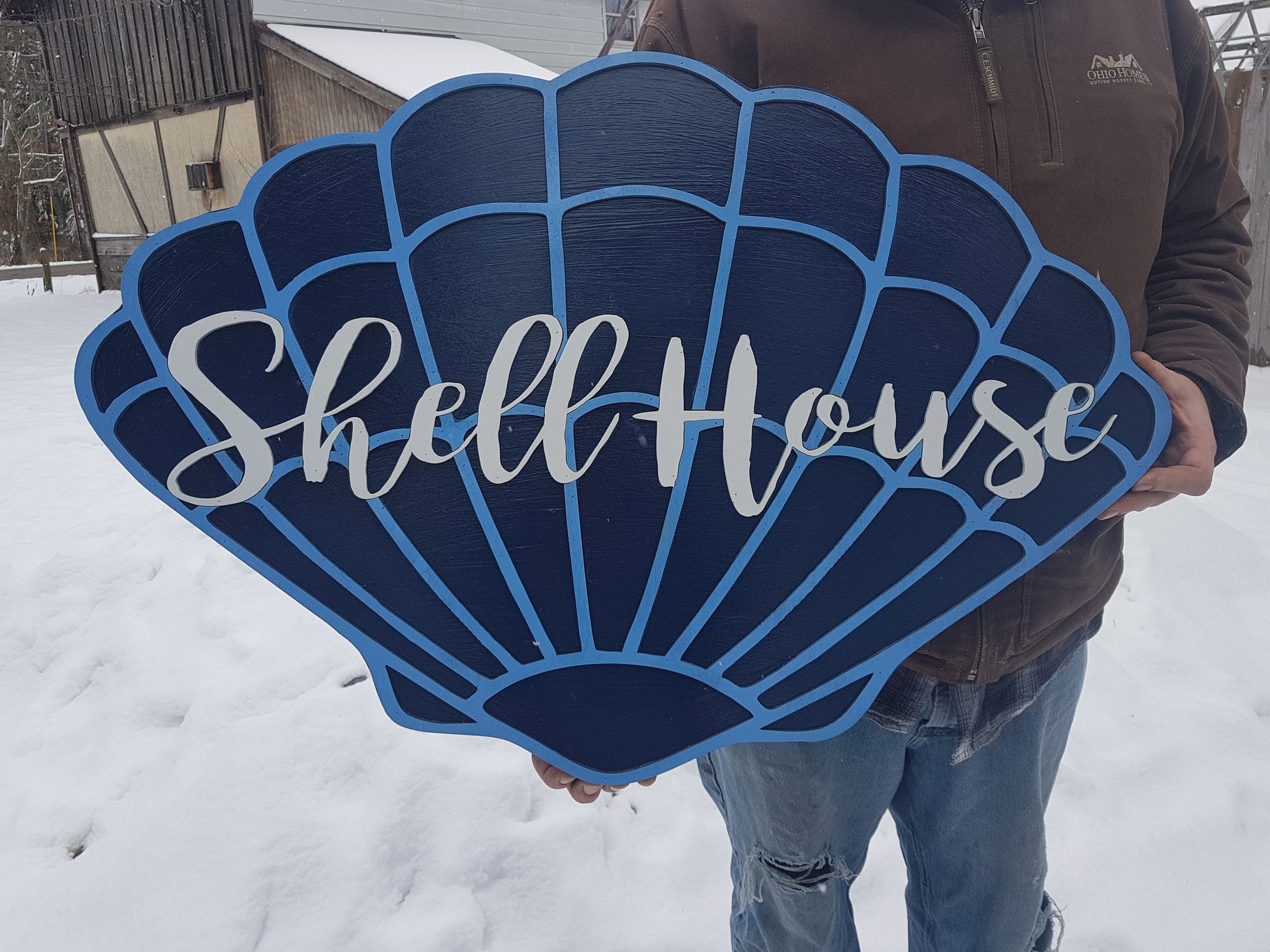 Custom Beach Wood Sign Shell Contour Ocean Nautical Sign Address Sign Raised Text Graphic 3D Large wood sign Commercial signage