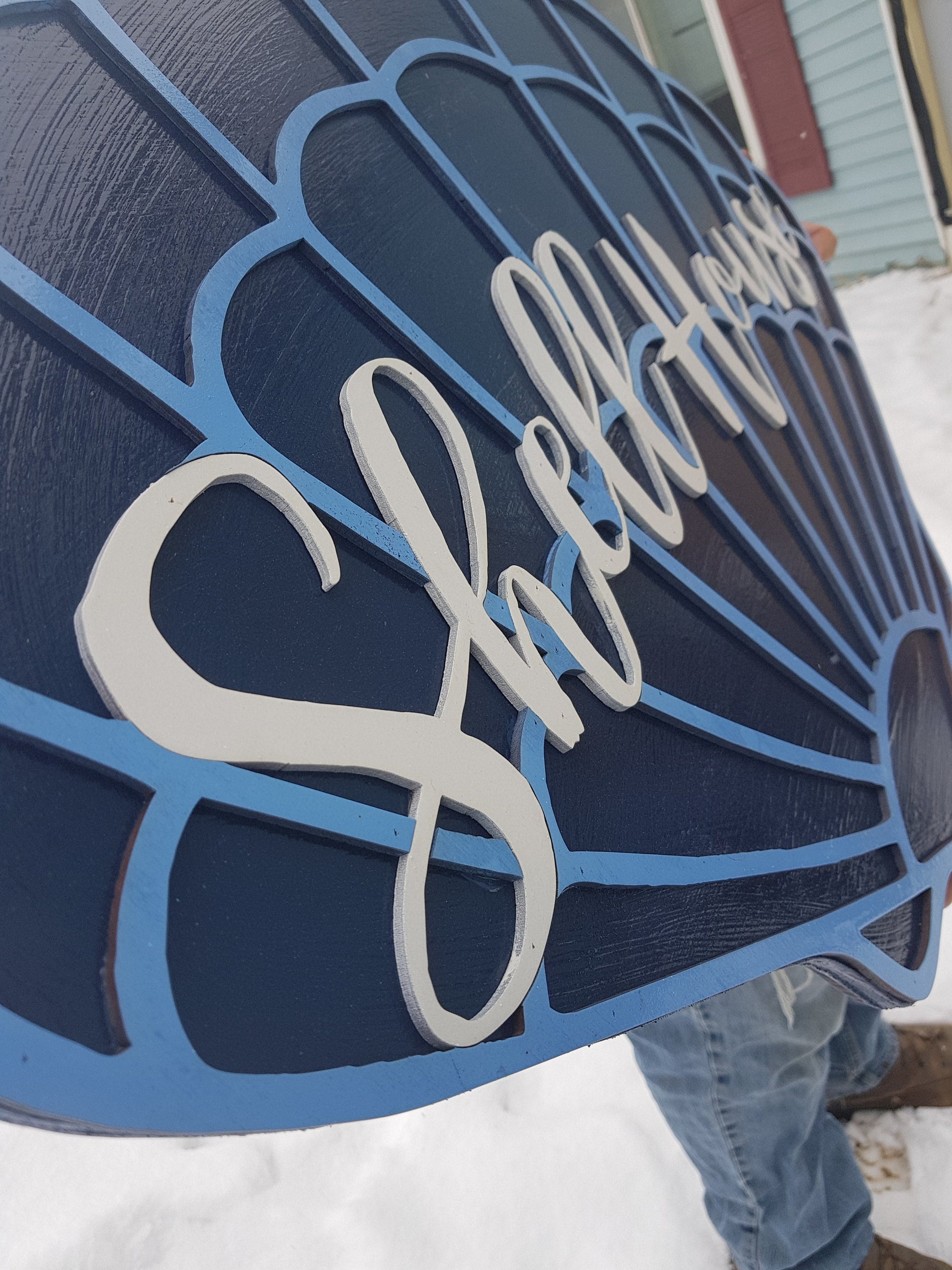 Custom Beach Wood Sign Shell Contour Ocean Nautical Sign Address Sign Raised Text Graphic 3D Large wood sign Commercial signage