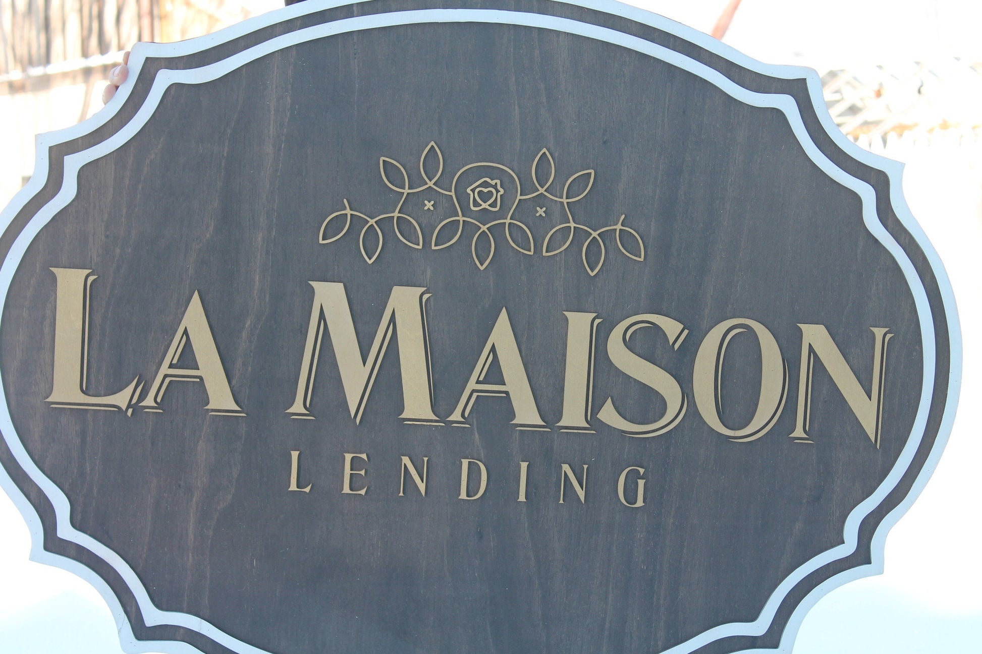 large wood sign, Financial, Banking, Lending, Mortgage Broker Business Sign, Oval, Raised Text, Custom, Small Business Laser Cut, Wood,