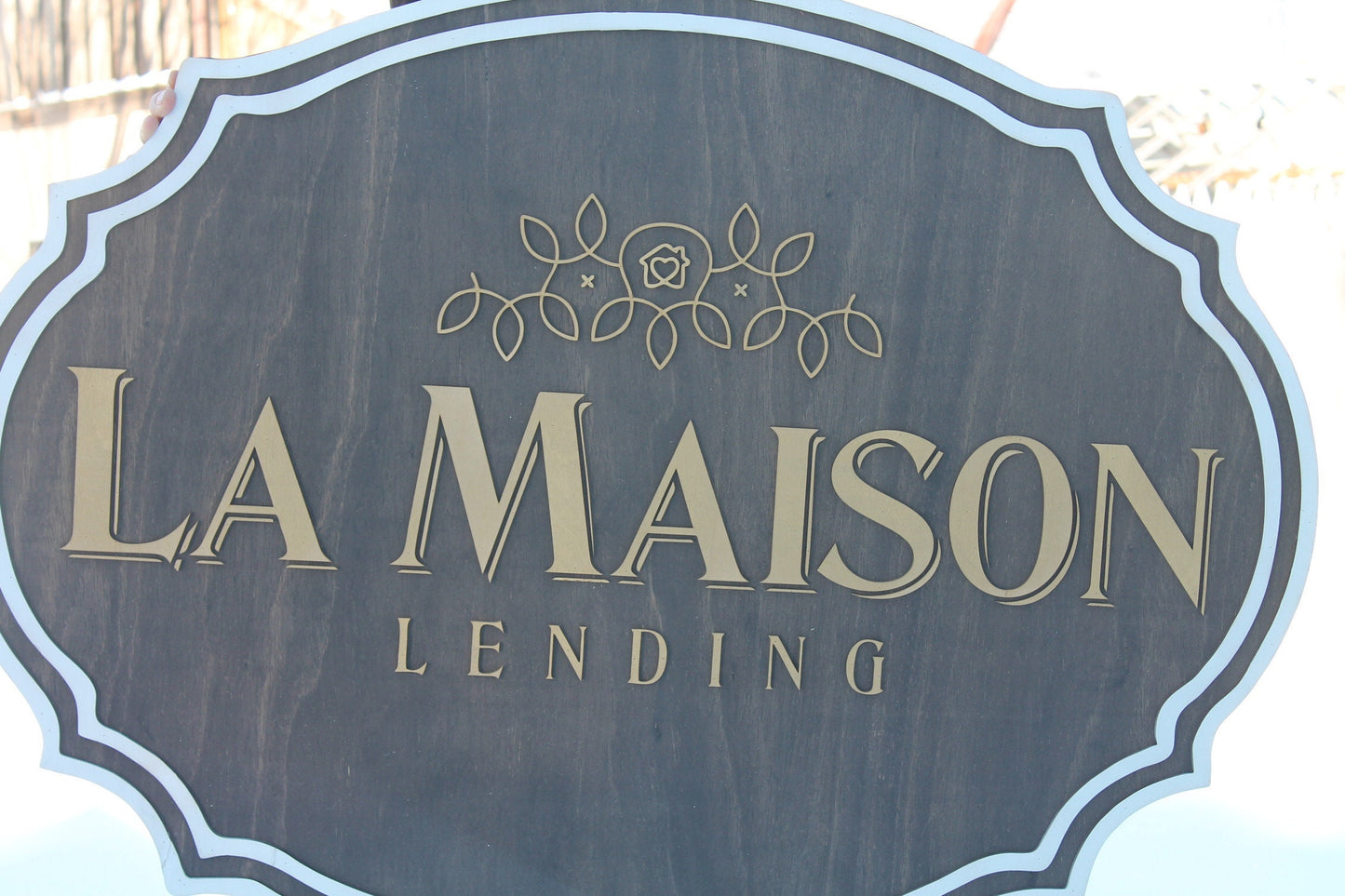 large wood sign, Financial, Banking, Lending, Mortgage Broker Business Sign, Oval, Raised Text, Custom, Small Business Laser Cut, Wood,