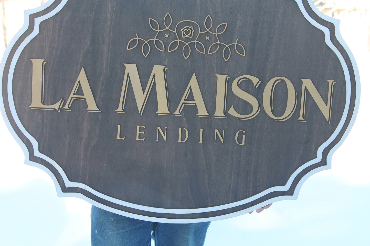 large wood sign, Financial, Banking, Lending, Mortgage Broker Business Sign, Oval, Raised Text, Custom, Small Business Laser Cut, Wood,