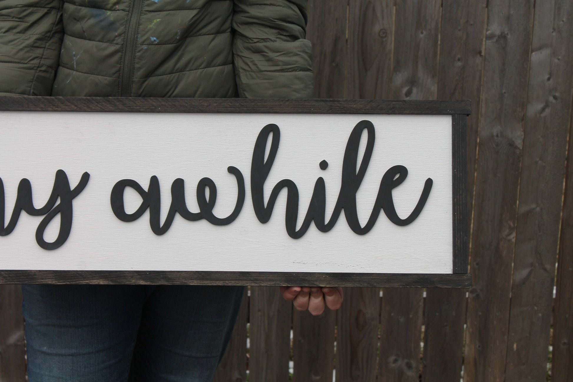 Stay Awhile, Guest Room Sign, Bed Sign, Couch Sign, Large, Over Sized Rustic, Primitive, Shabby Chic, Raised Text, 3D, Wood