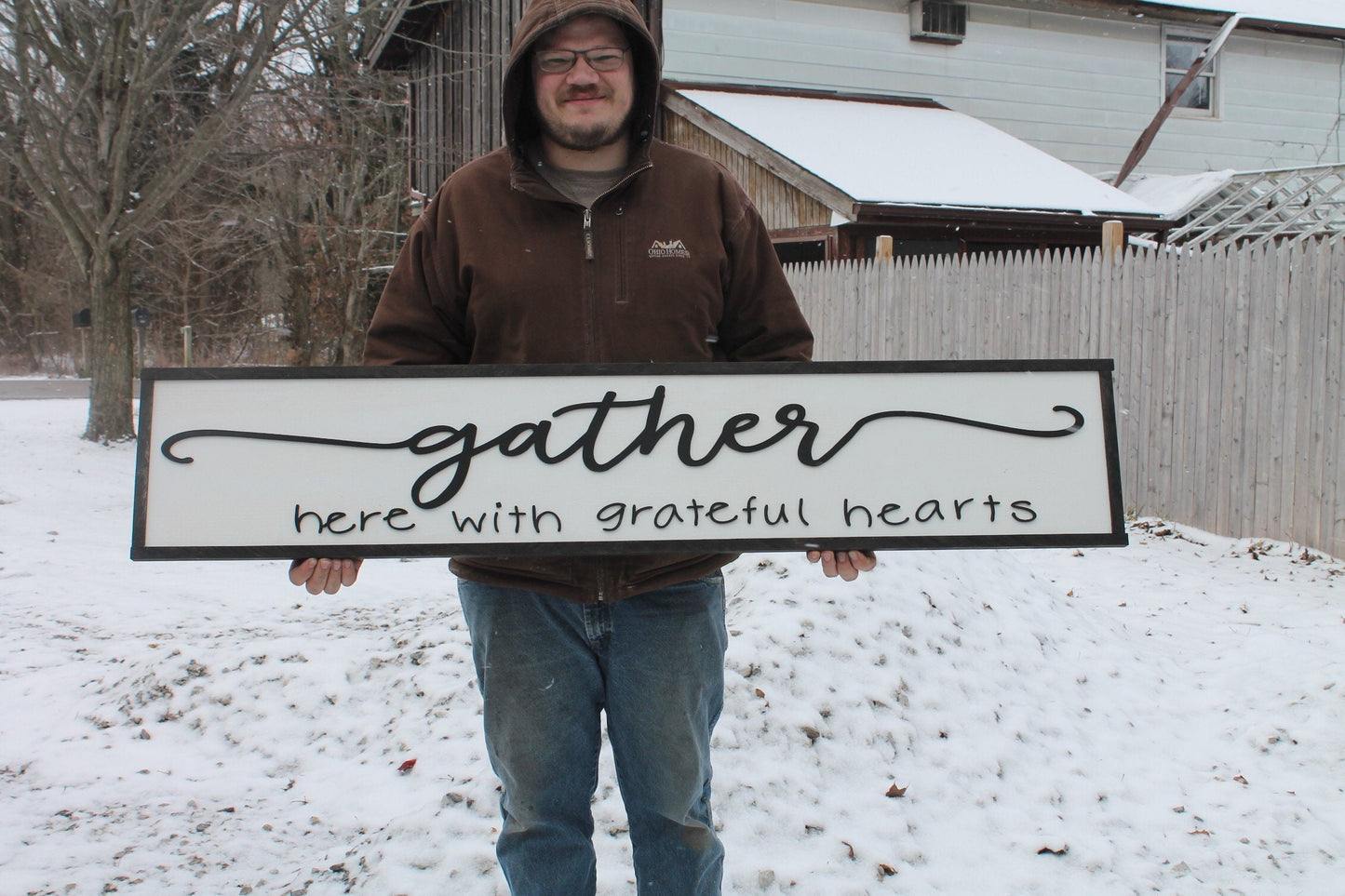 Gather Here with Grateful Hearts,Large Raised Letter, Large Custom Sign, Over-sized, Wood, Extra Large, Couch Sign, Fireplace Sign, Gift