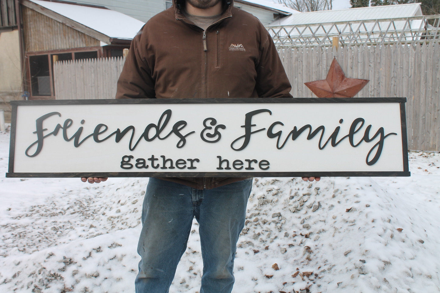 Friends and Family Gather Here, Wood Sign, Extra Large Country Sign ,Large Raised Letter, Over-sized, Wood,Couch Sign, Fireplace Sign