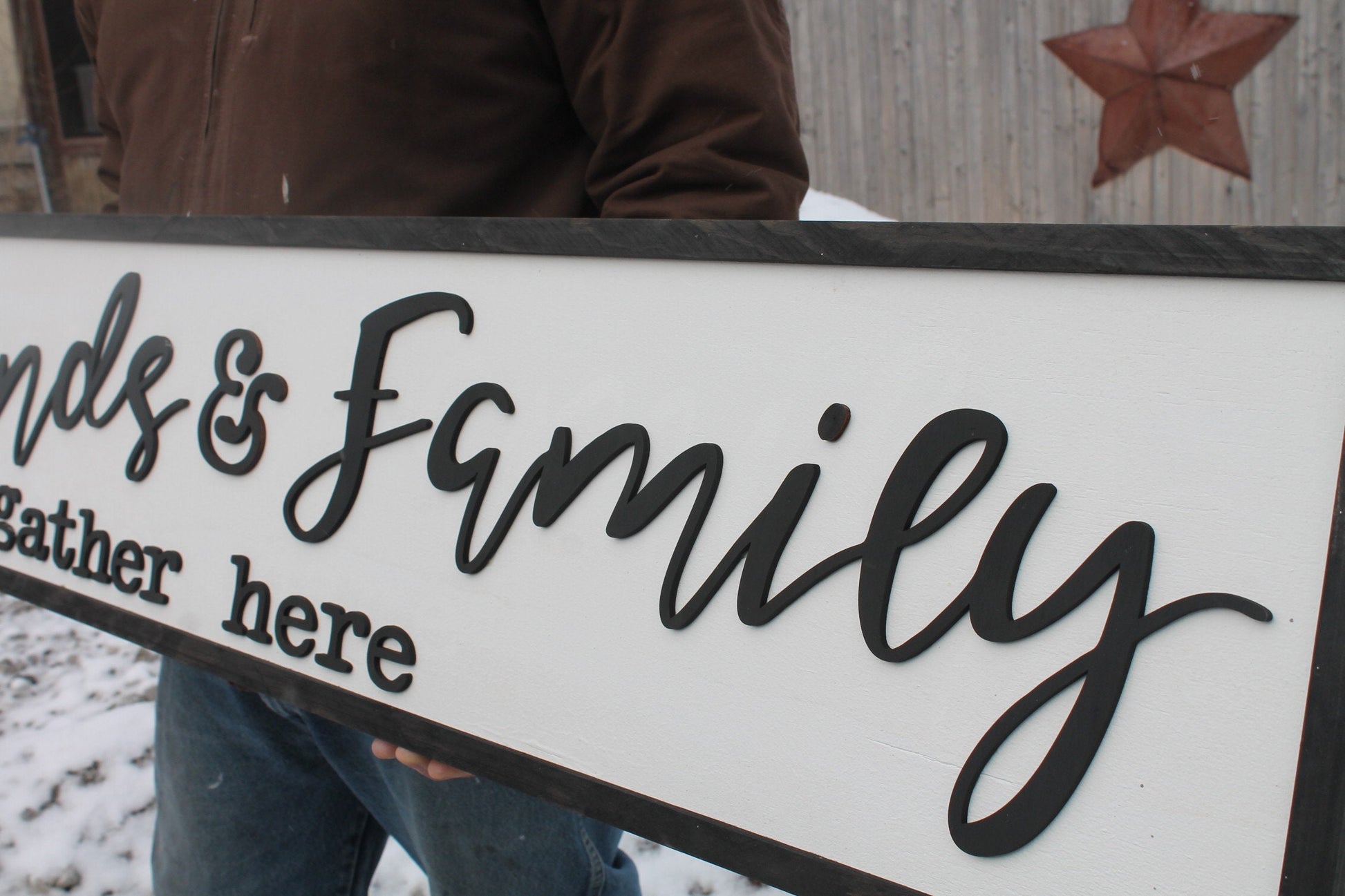Friends and Family Gather Here, Wood Sign, Extra Large Country Sign ,Large Raised Letter, Over-sized, Wood,Couch Sign, Fireplace Sign