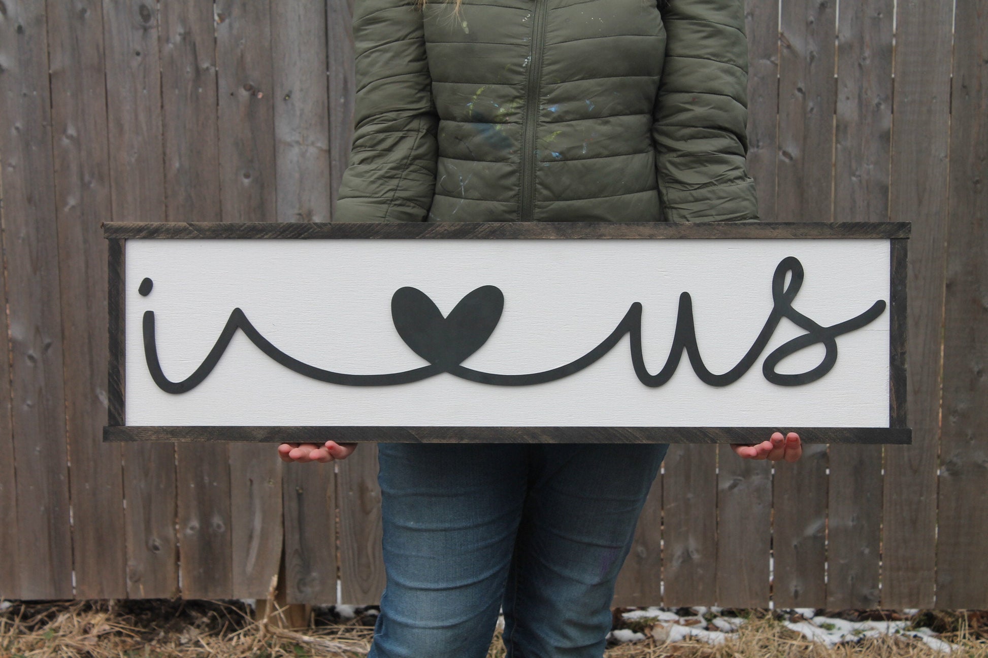 I Love Us Sign Raised Text Script I Heart Us Wood Sign Large Couch Living Room Sign Rustic Primitive Shabby Chic Text Unique Wedding gift