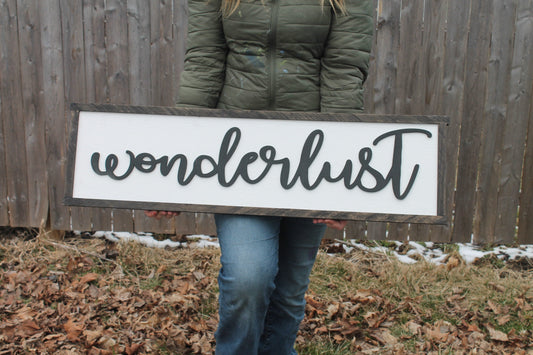 Wonderlust, Wood, Sign, Travel, Large, Over Sized Rustic, Primitive, Shabby Chic, Raised Text, Unique Wedding gift