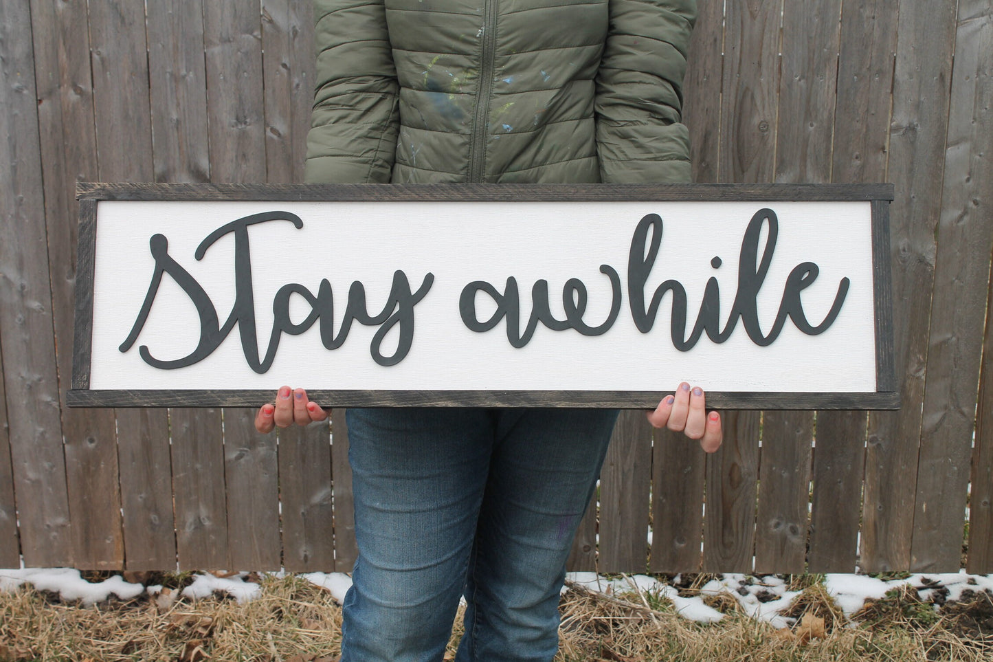 Stay Awhile, Guest Room Sign, Bed Sign, Couch Sign, Large, Over Sized Rustic, Primitive, Shabby Chic, Raised Text, 3D, Wood