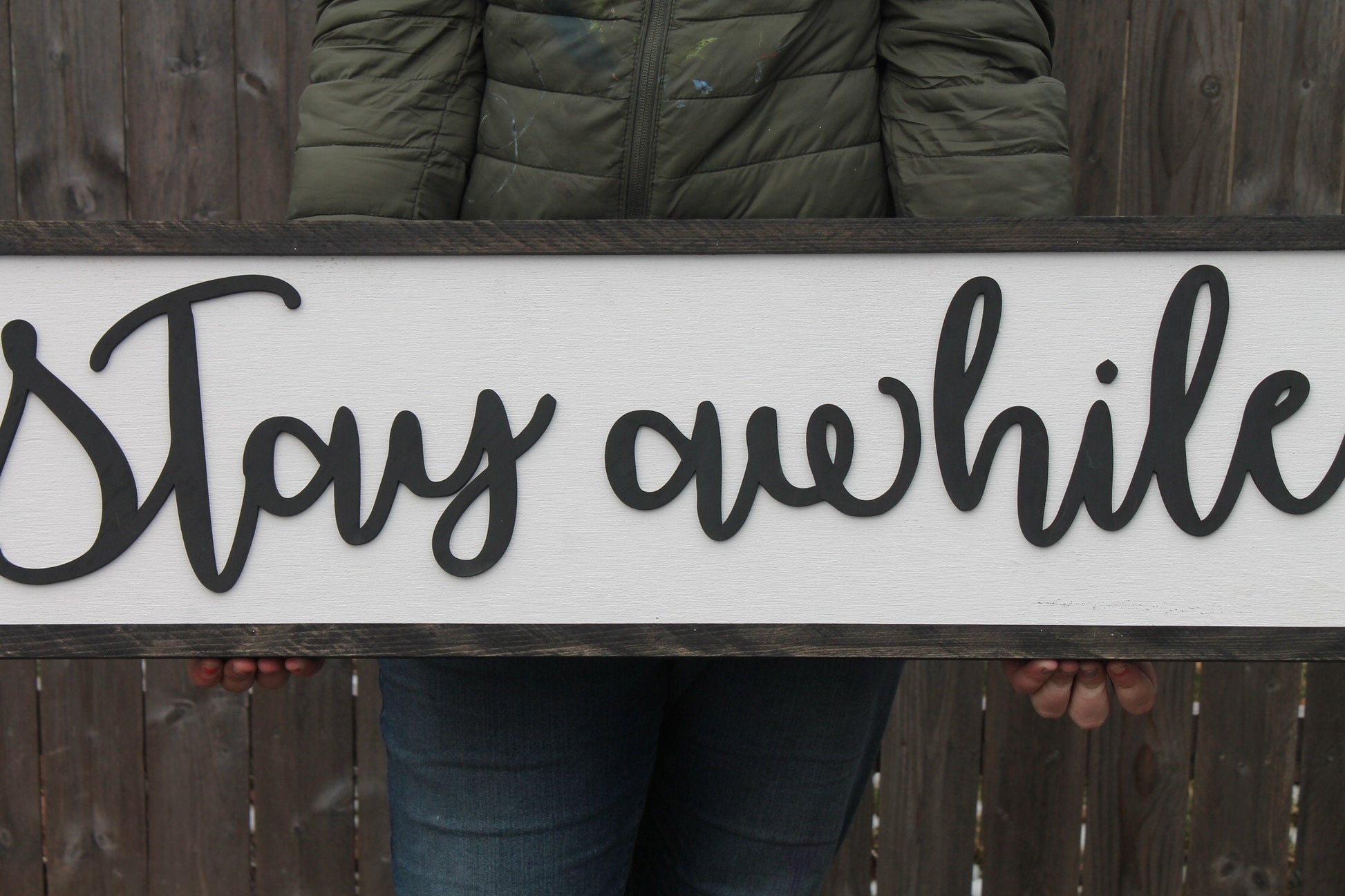 Stay Awhile, Guest Room Sign, Bed Sign, Couch Sign, Large, Over Sized Rustic, Primitive, Shabby Chic, Raised Text, 3D, Wood