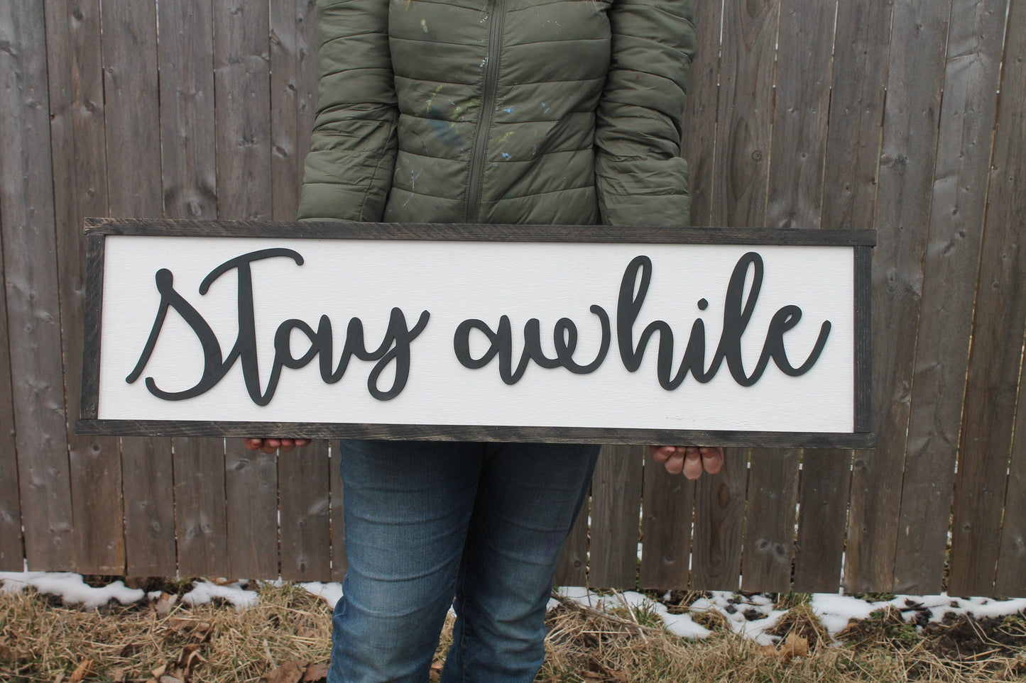Stay Awhile, Guest Room Sign, Bed Sign, Couch Sign, Large, Over Sized Rustic, Primitive, Shabby Chic, Raised Text, 3D, Wood