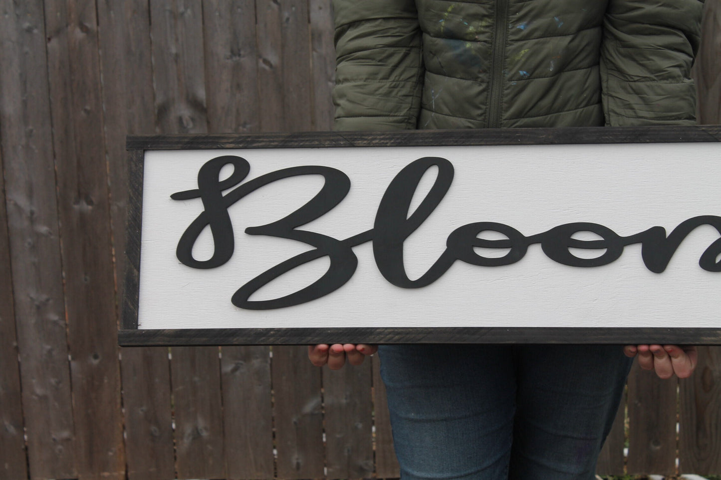 Bloom Wood Sign, Raised Text, Floral, Encouraging, Couch Sign, Large, Over Sized Rustic, Primitive, Shabby Chic, 3D, Country Living
