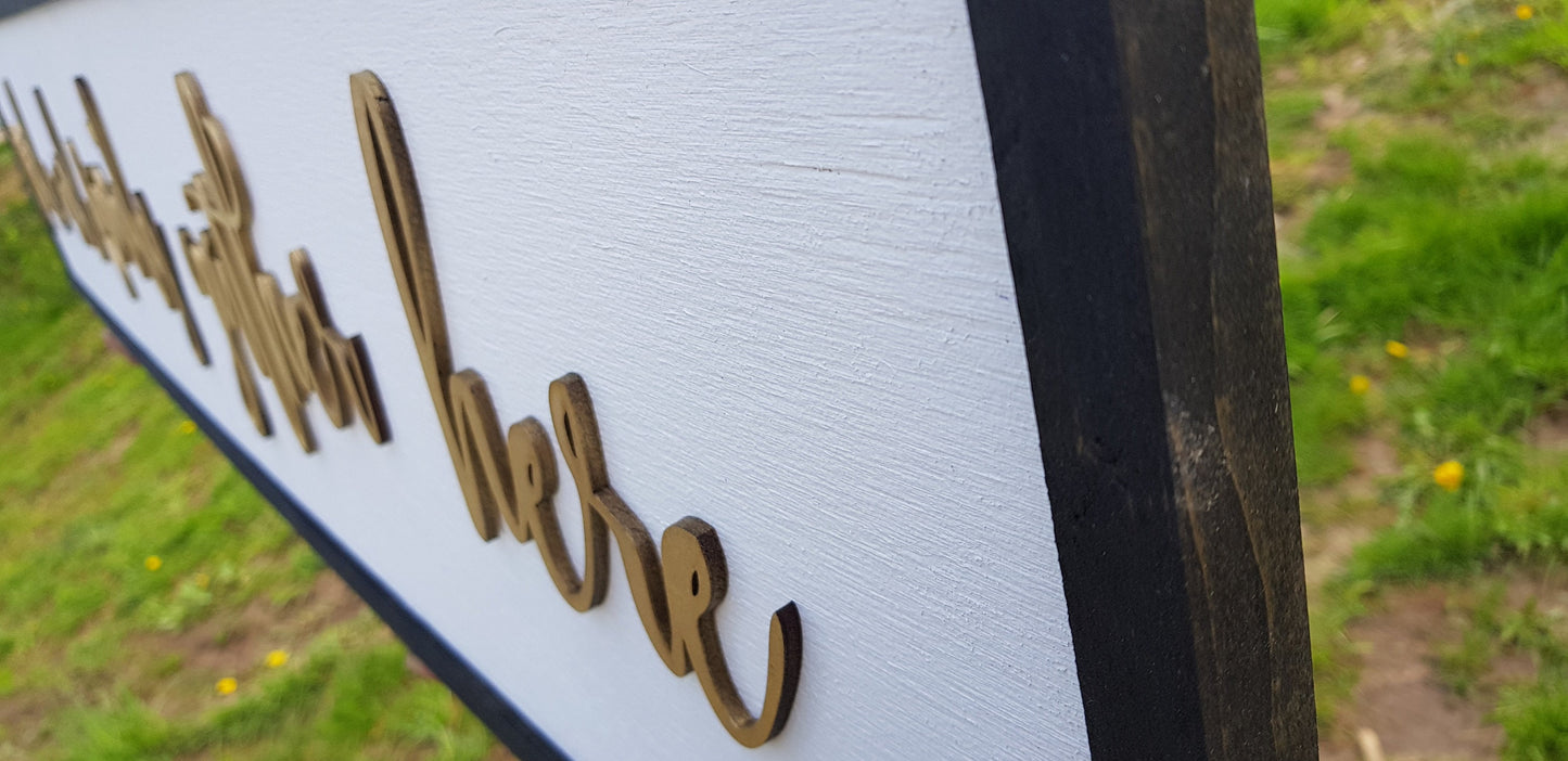 Large Wood Signage Dining Friends & Family Gold Gather Here Close Family Couch Sign Shabby Chic Raised Letter Over-sized 3D Kitchen Hostess